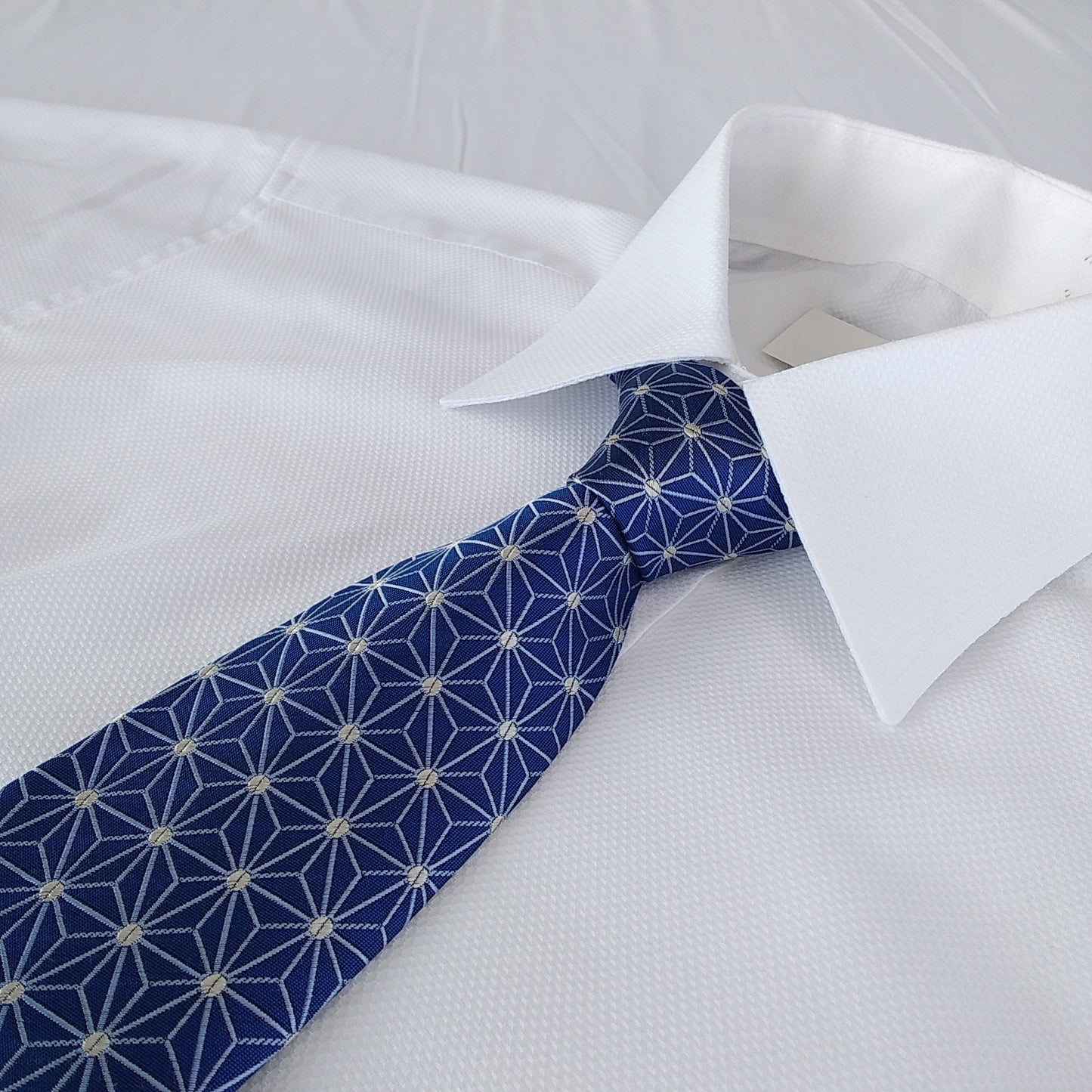Kyoto Nishijin-ori tie(Asanoha) -Blue navy-