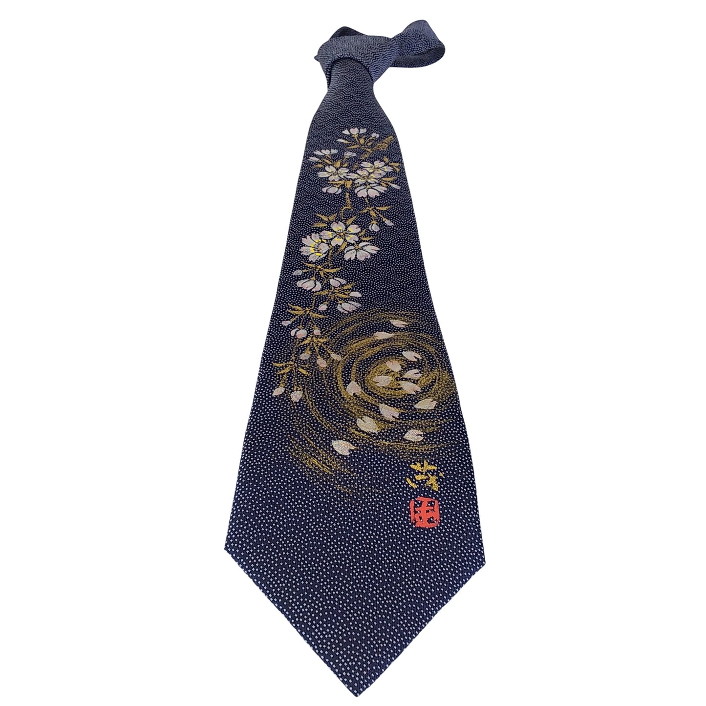 Kyoto Nishijin-ori tie(Handpaint tie Sakura) -Navy & White-