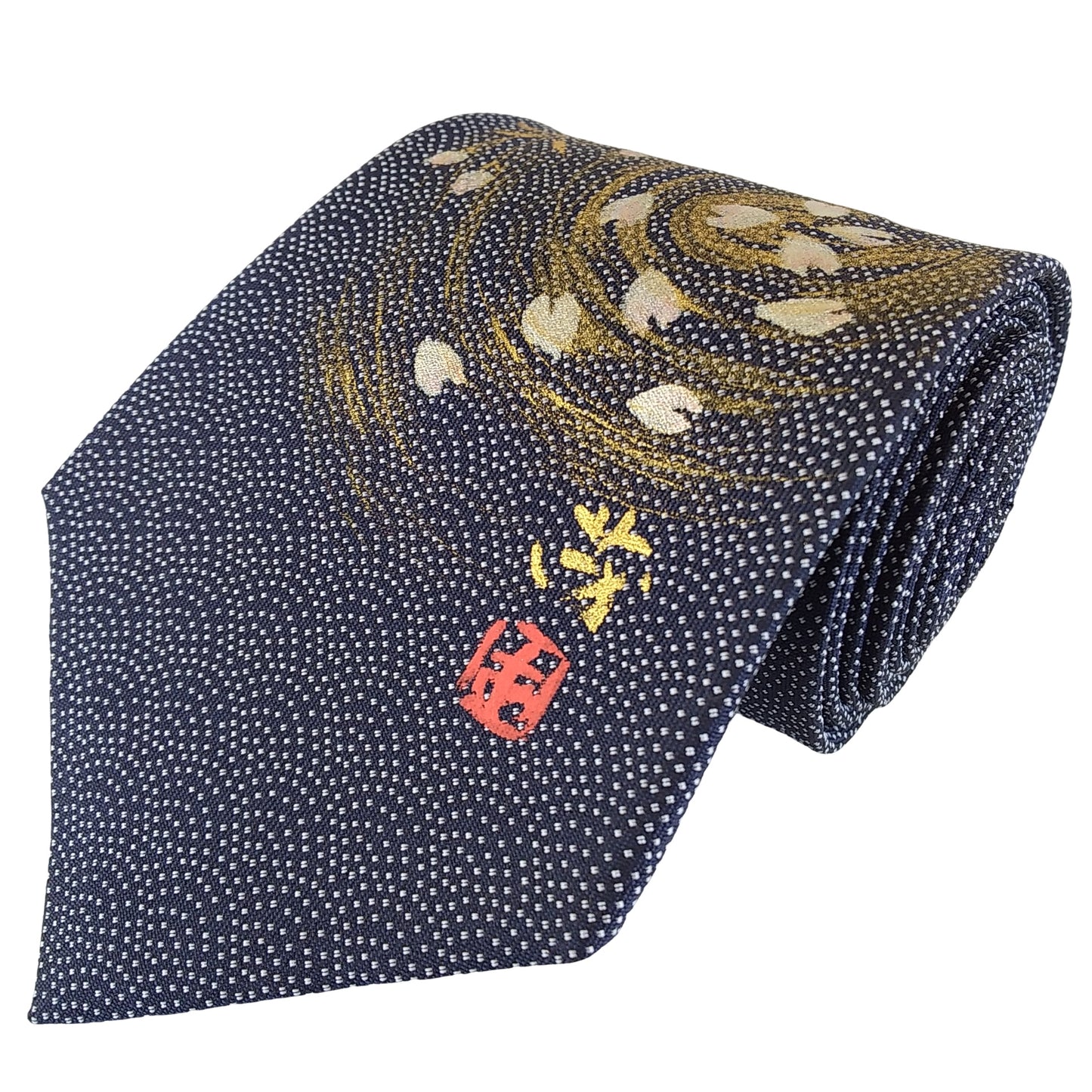 Kyoto Nishijin-ori tie(Handpaint tie Sakura) -Navy & White-