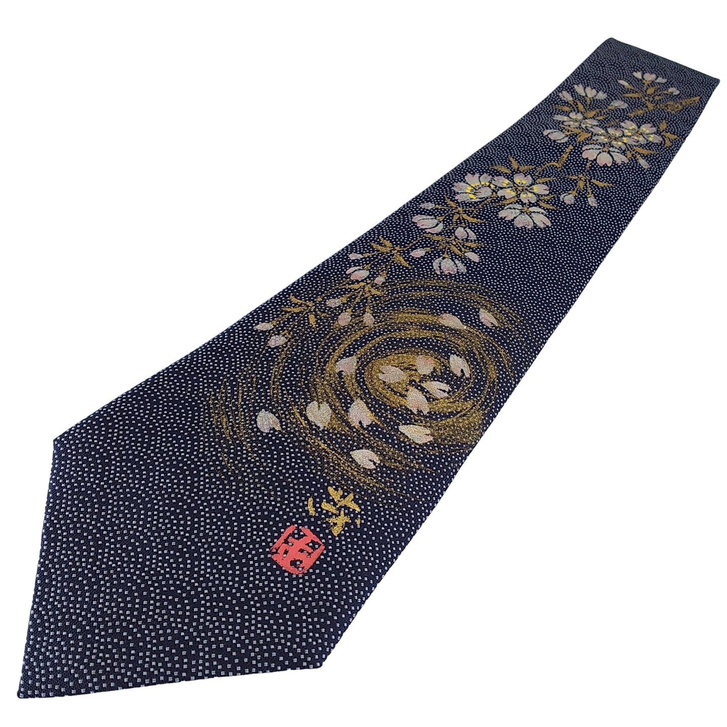 Kyoto Nishijin-ori tie(Handpaint tie Sakura) -Navy & White-