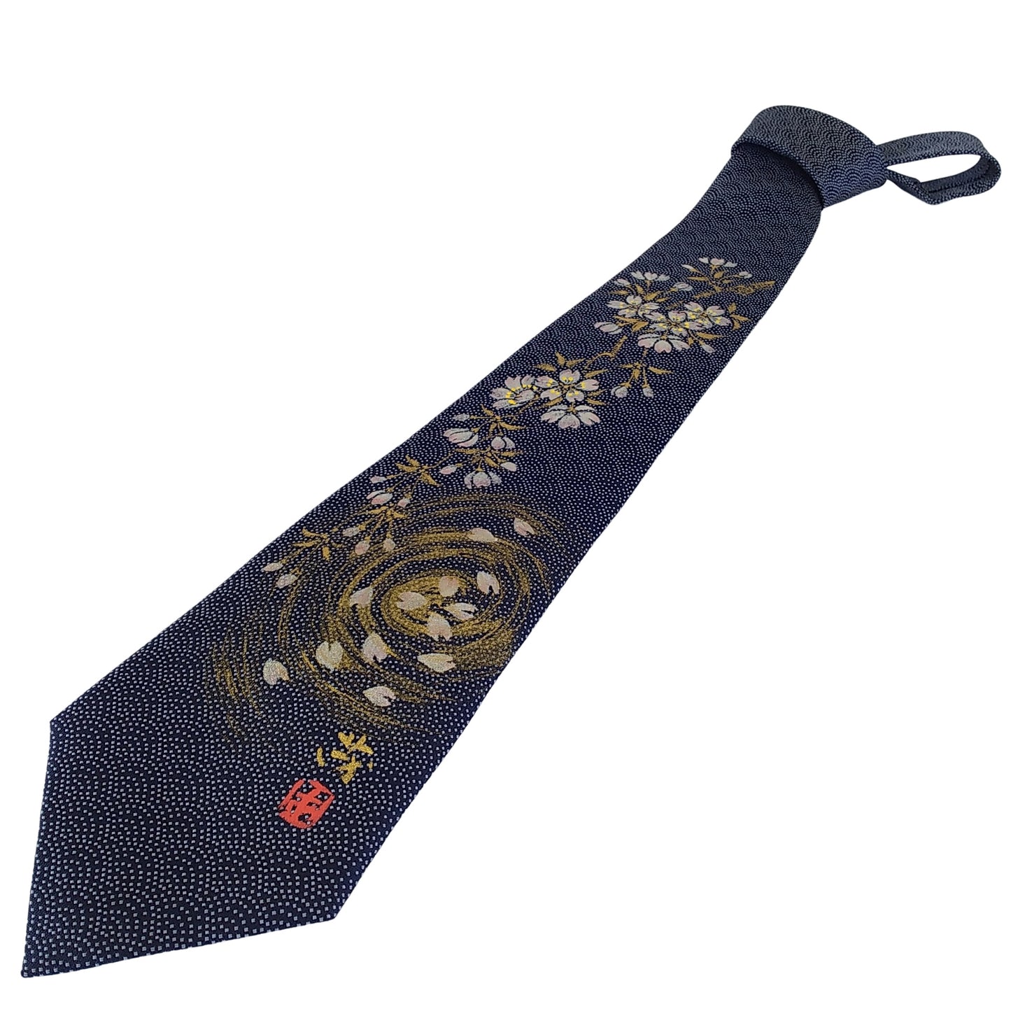 Kyoto Nishijin-ori tie(Handpaint tie Sakura) -Navy & White-