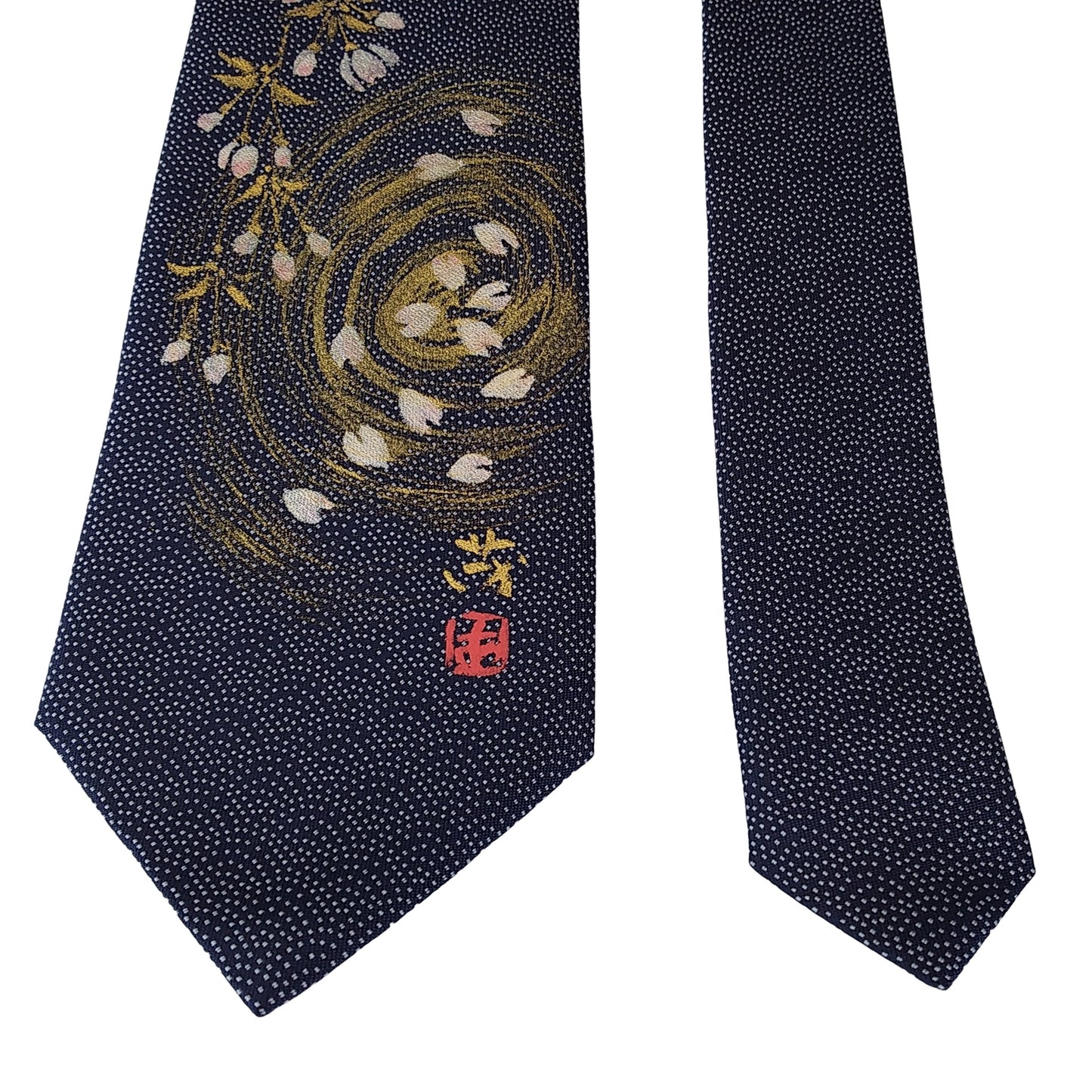 Kyoto Nishijin-ori tie(Handpaint tie Sakura) -Navy & White-