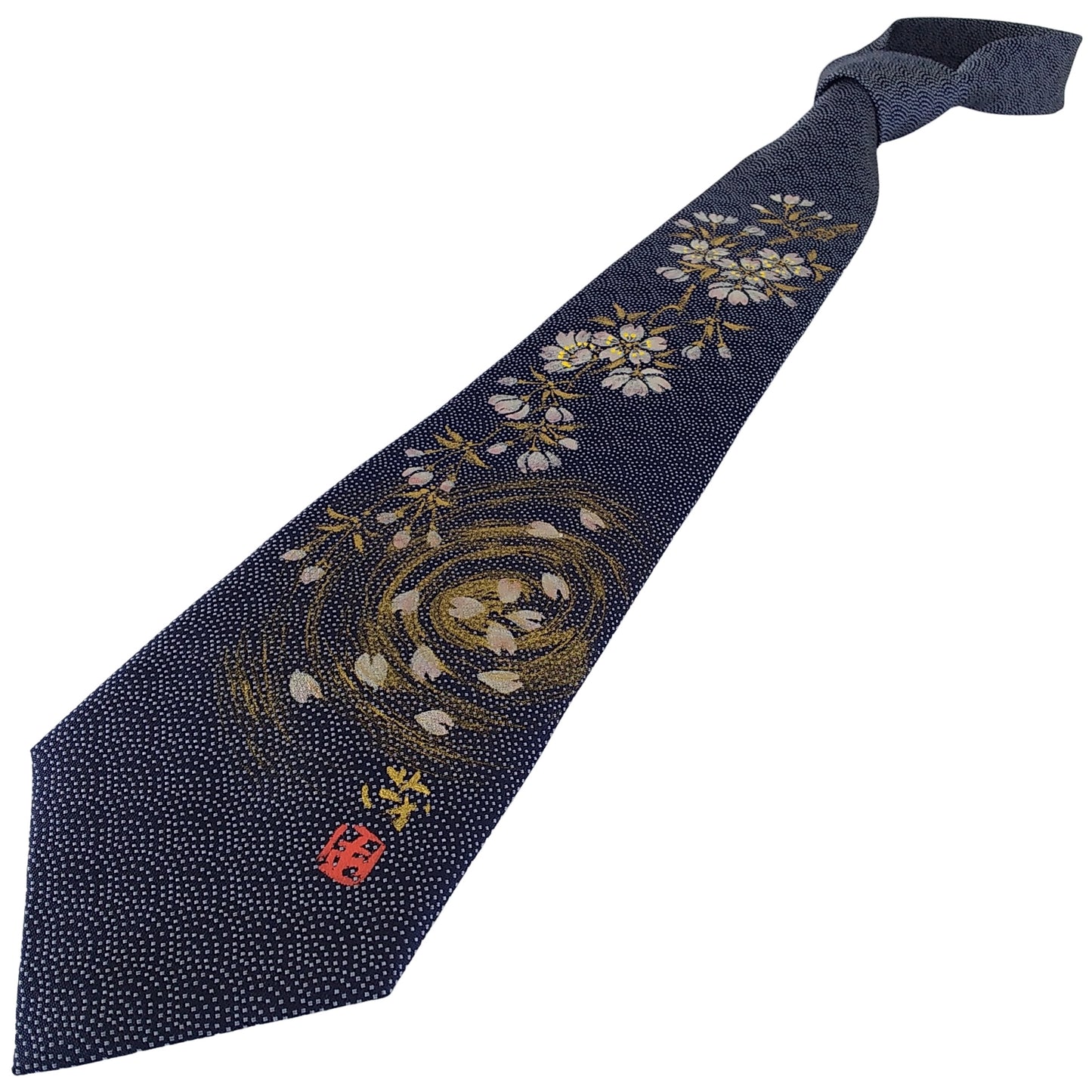 Kyoto Nishijin-ori tie(Handpaint tie Sakura) -Navy & White-