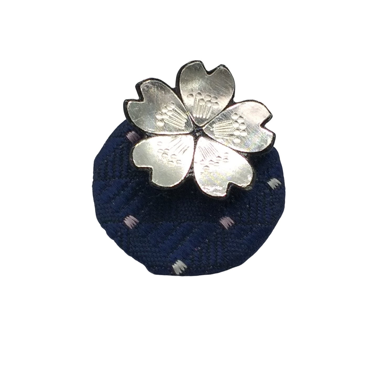 Kyoto Nishijin-ori & Kyo damascene pin brooch (cherry & navy)