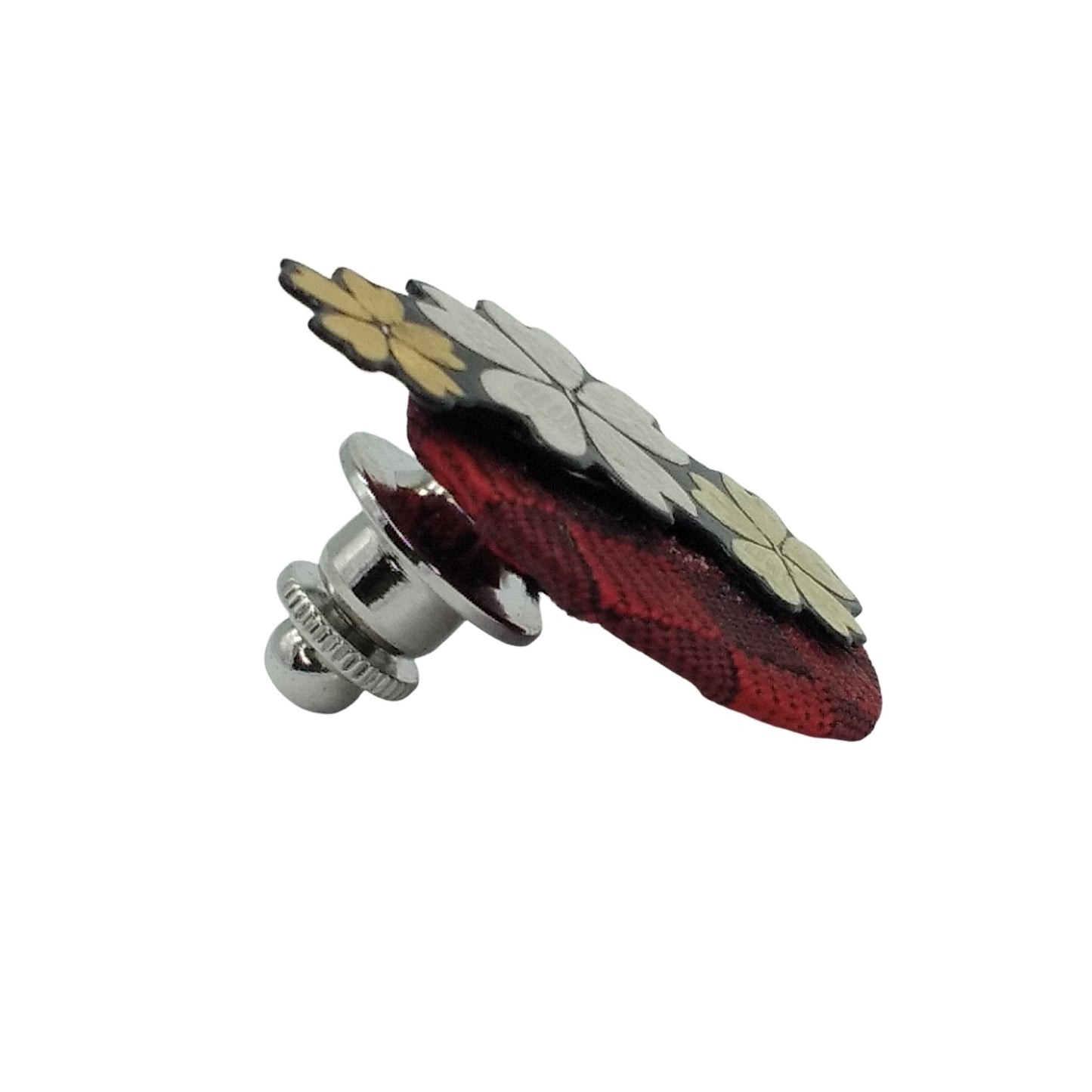 Kyoto Nishijin-ori & Kyo damascene pin brooch (cherry & red)