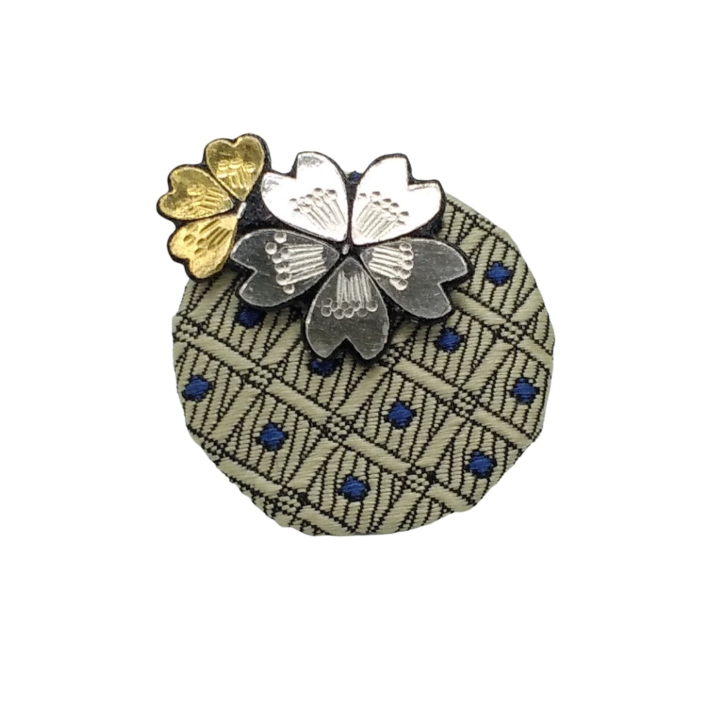 Kyoto Nishijin-ori & Kyo damascene pin brooch (cherry & yellow)