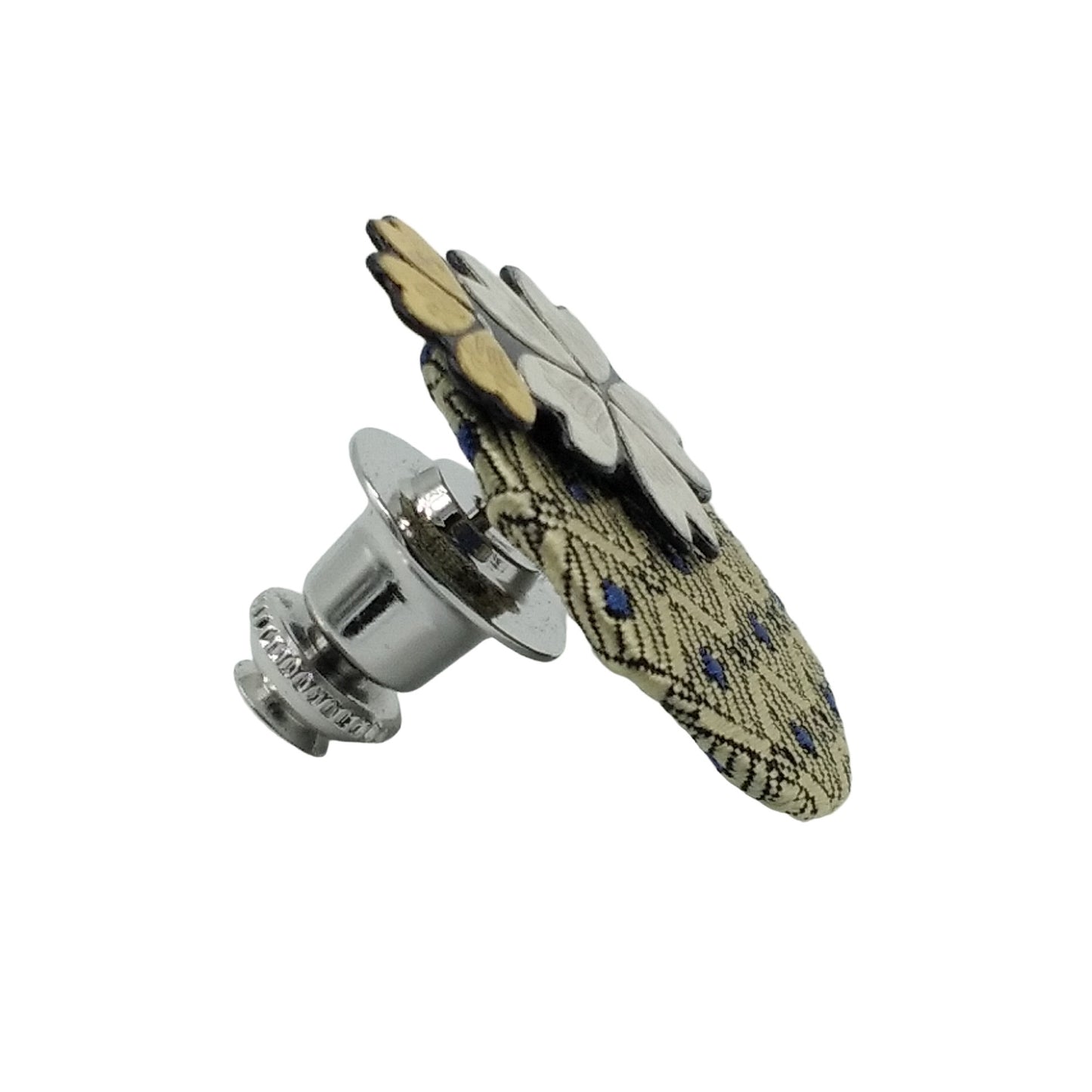 Kyoto Nishijin-ori & Kyo damascene pin brooch (cherry & yellow)