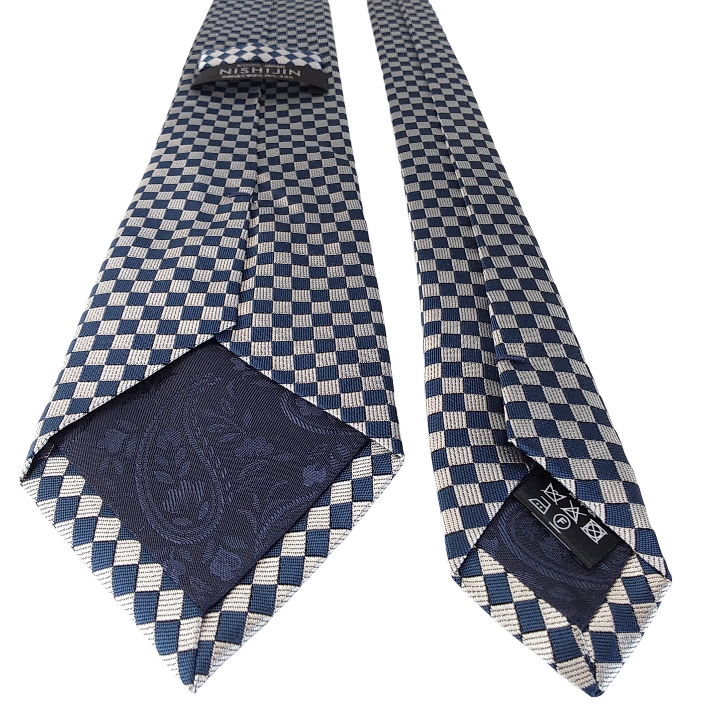 Kyoto Nishijin-ori tie(Ichimatsu -Japanese traditional pattern- ) -Blue & White-
