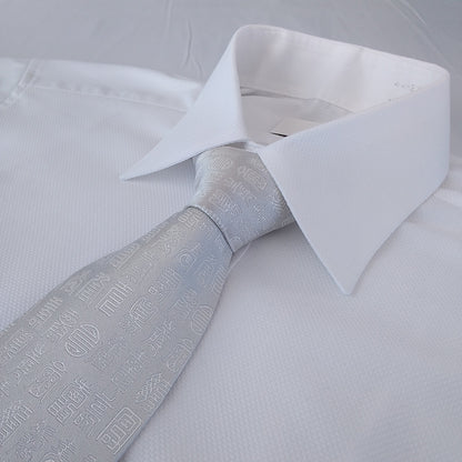 Kyoto Nishijin-ori tie(Kanji "Kotobuki" -congratulations- ) -White & White-