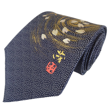 Kyoto Nishijin-ori tie(Handpaint tie Sakura) -Navy & White-