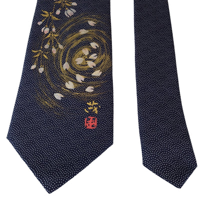 Kyoto Nishijin-ori tie(Handpaint tie Sakura) -Navy & White-