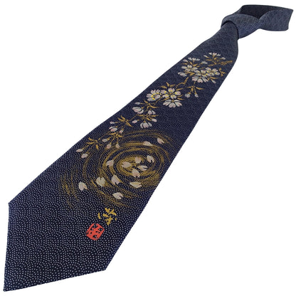 Kyoto Nishijin-ori tie(Handpaint tie Sakura) -Navy & White-