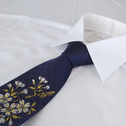 Kyoto Nishijin-ori tie(Handpaint tie Sakura) -Navy & White-