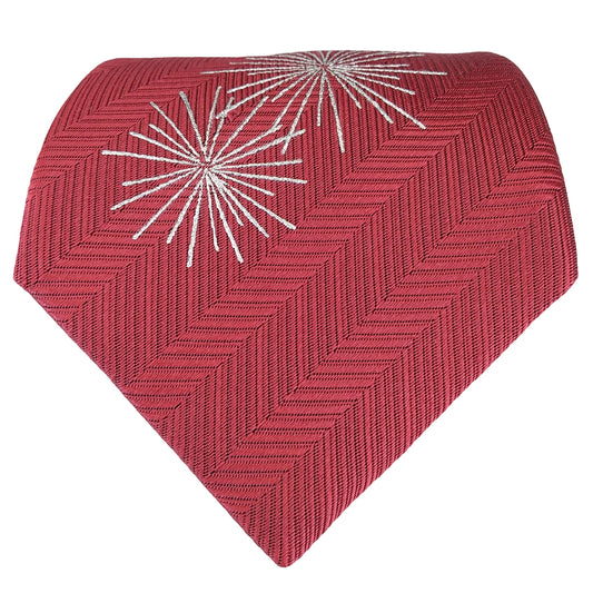 Kyoto Nishijin-ori tie(Gold colored handpaint tie Star) -Red-