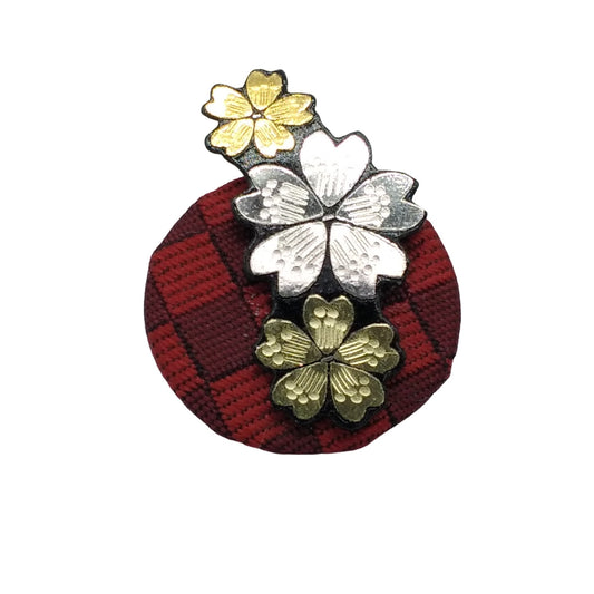 Kyoto Nishijin-ori & Kyo damascene pin brooch (cherry & red)
