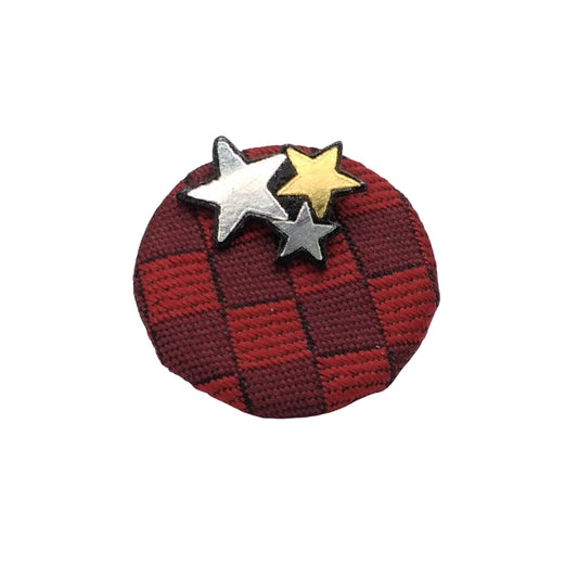 Kyoto Nishijin-ori & Kyo damascene pin brooch (star & red)