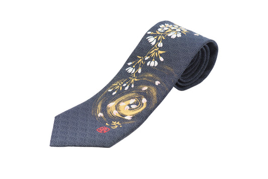 Kyoto Nishijin-ori tie(Handpaint tie Sakura) -Navy & White-